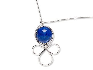 Round lazuli gemstone bead wrapped in wire above loops